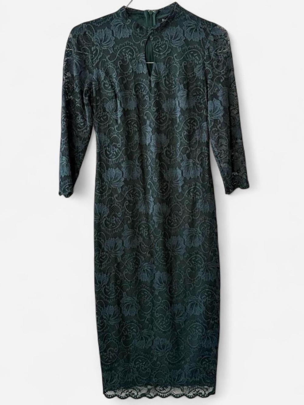 Fall Classy quiet Luxury emerald jewel tone Teal Lace Midi cocktail Dress